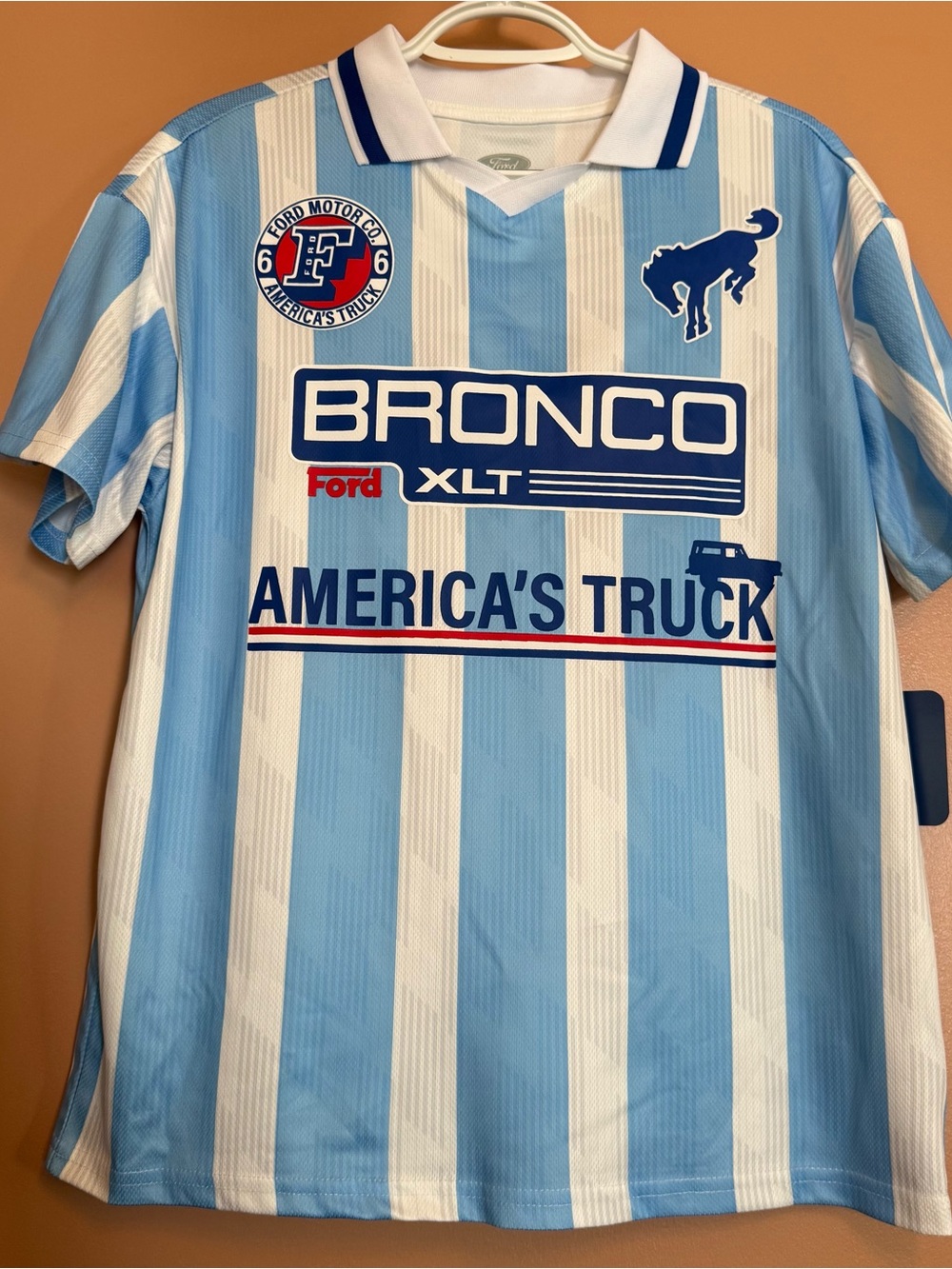Ford Bronco Boys XXL 18 Blue White Striped 66 Racing Jersey Shirt NWT